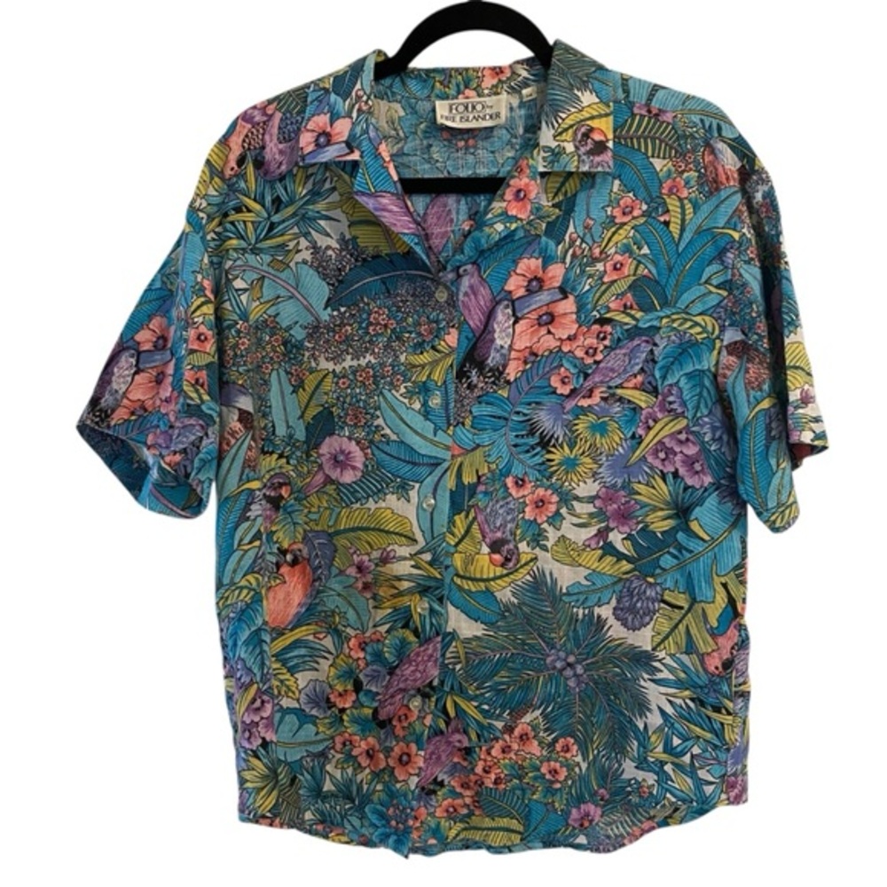 Vtg Tropical Folio By Fire Islander Hawaiian Shirt Womens Size 14 Summer Vacay